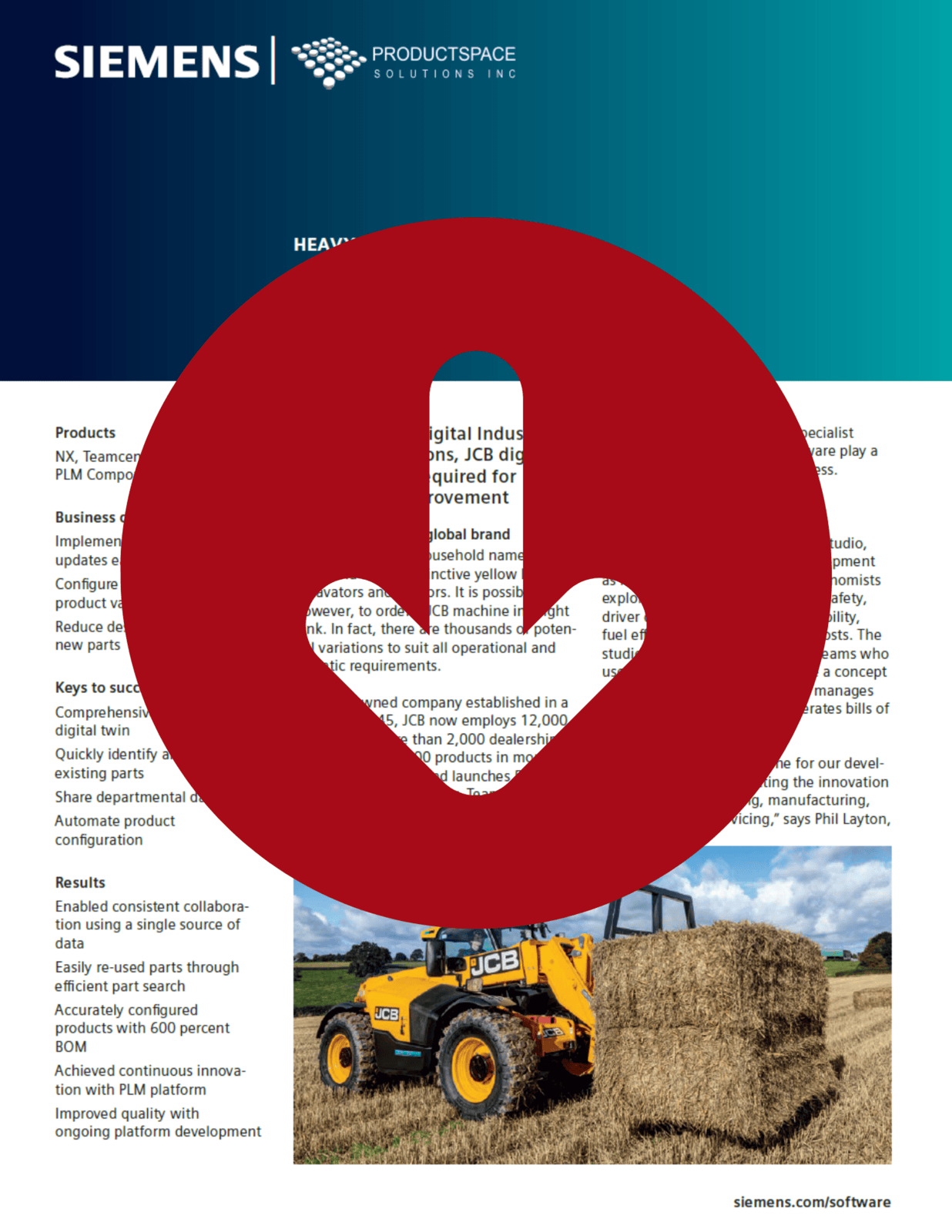 Download the JCB case study to learn how Siemens Teamcenter and NX improved product configuration and efficiency.