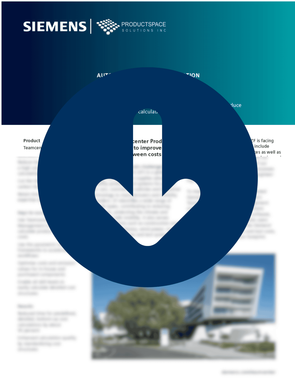Call-to-action button labeled 'Get My Free Guide' for downloading the ZF Teamcenter case study on cost management and carbon tracking.