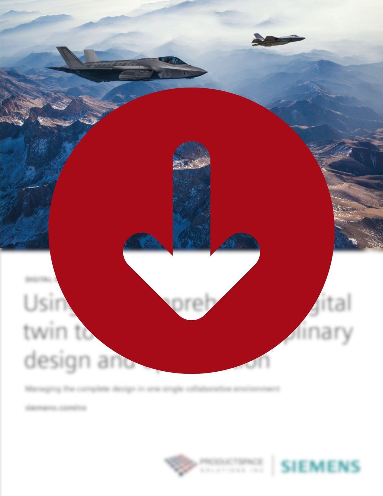 Download the Siemens NX eBook on using the comprehensive digital twin for multidisciplinary design and optimization – shown on a digital tablet with fighter jet illustration.