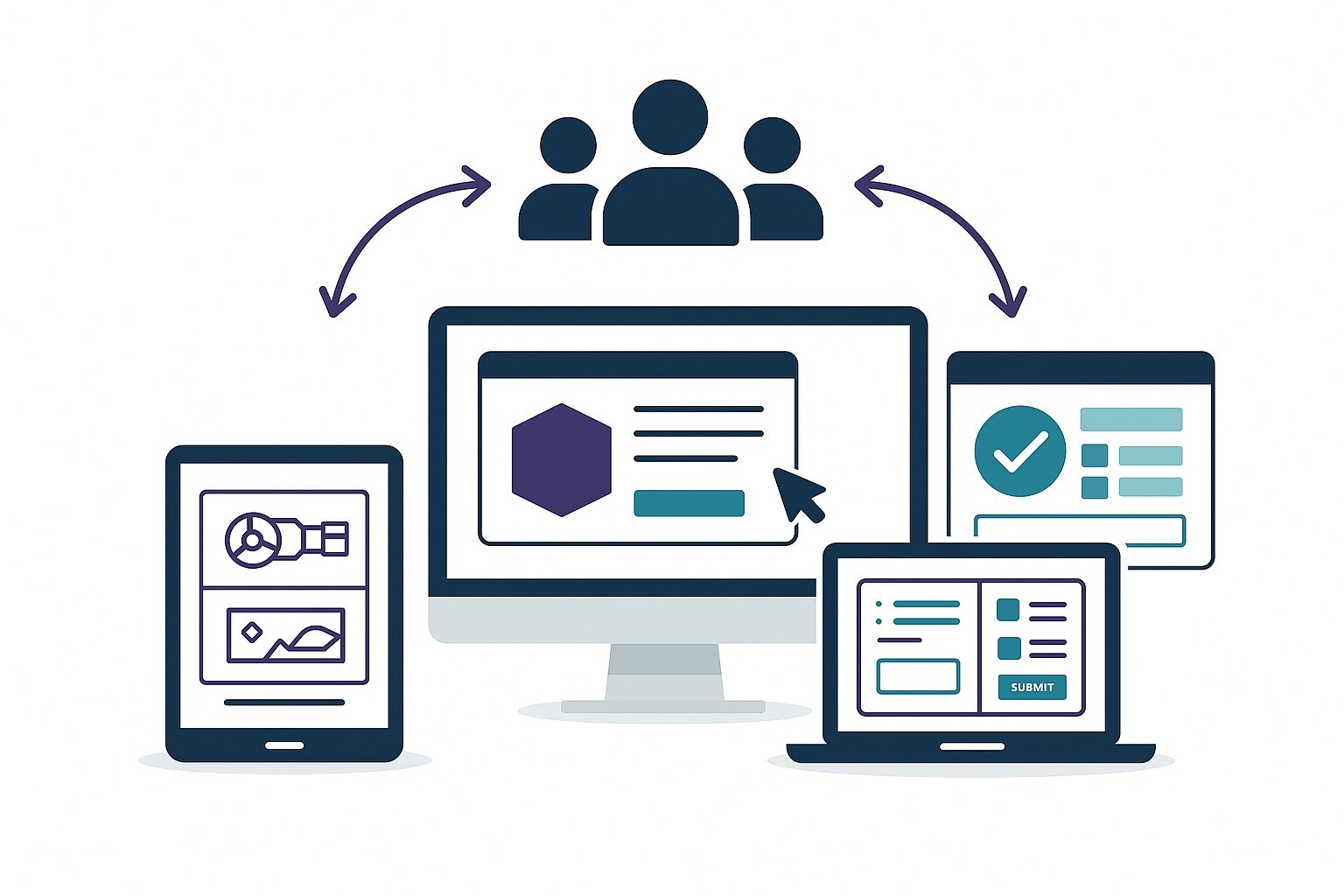 graphic illustration showing people connected to several different devices